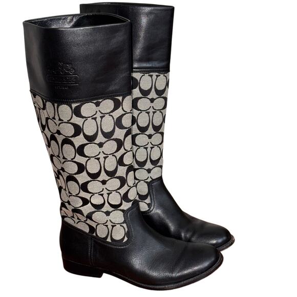 Coach Chrissi Logo Embossed Black Riding Boots Size 7.5 - Picture 1 of 7